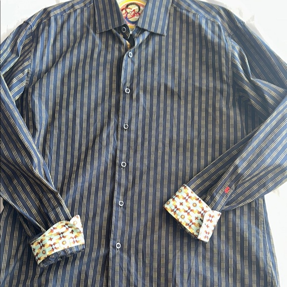 Robert Graham Blue and Gold Striped Shirt - Picture 1 of 10